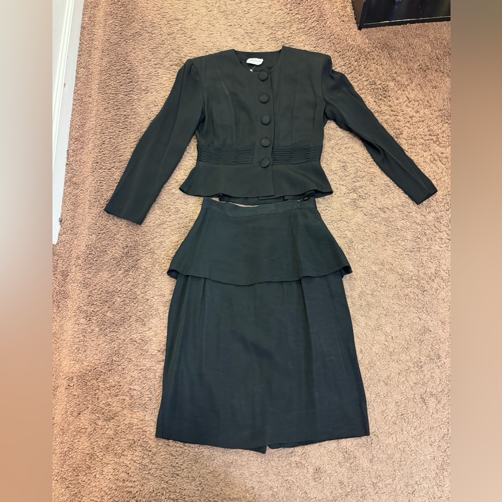 Vtg Atina Karon Crosby Black Peplum Skirt Suit Shoulder Pads 8 RUNS SMALL - Picture 1 of 9